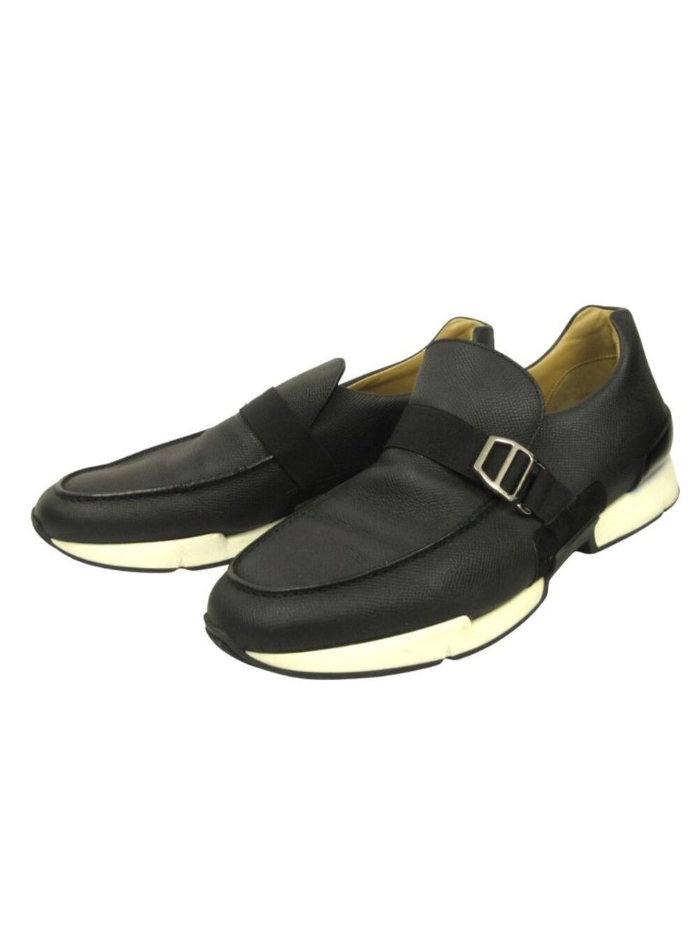 Hermes Epsom Leather Slip On Loafers Shoes Buckle 42.5 Black View 3